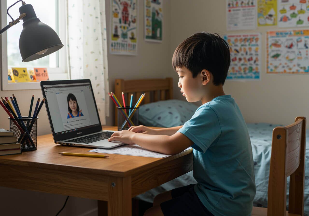 Young boy studing with Study Space tutoring in NSW